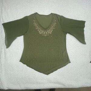 Women’s 3X-Large Fabiola Green Sequins Pattern Top